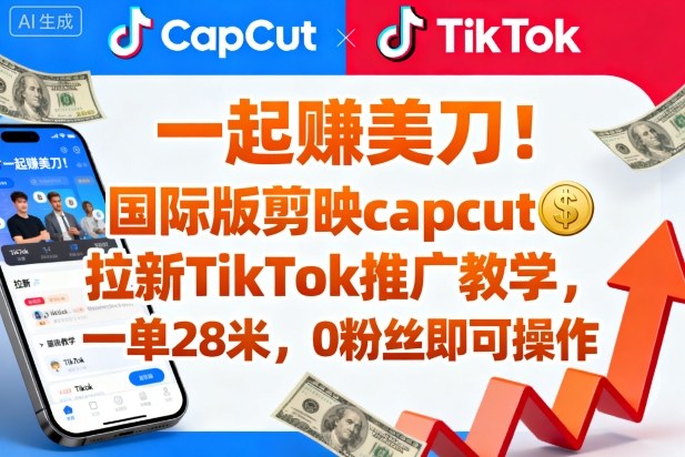 一起賺美刀!国际版剪映capcut拉新TikTok推广教学,一单28米,0粉丝即可操作(附推广入口和教学)-淘金日记