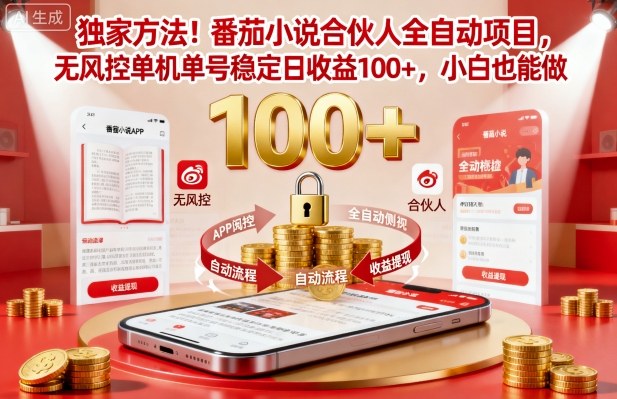独家方法！番茄小说合伙人全自动挂G项目，无风控单机单号稳定日收益100+，小白也能做【揭秘】-淘金日记