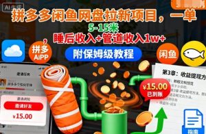 拼多多闲鱼网盘拉新项目,一单5-15米,睡后收入+管道收入1w+(附保姆级教程)-淘金日记