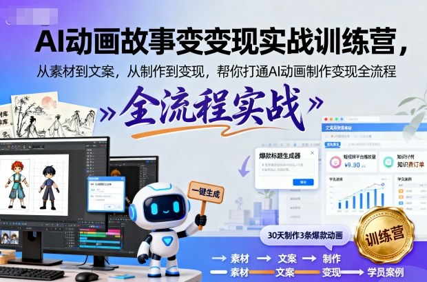 AI动画故事变现实战训练营,从素材到文案,从制作到变现,帮你打通AI动画制作变现全流程-淘金日记