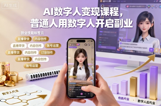 AI数字人变现课程,普通人用数字人开启副业-淘金日记