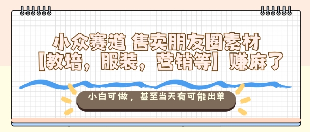 小众赛道售卖朋友圈素材【教培,服装,营销等】賺麻了,小白可做,甚至当天有可能出单-淘金日记