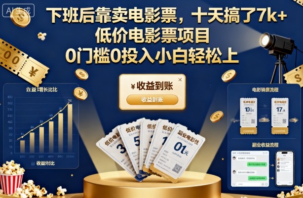 下班后靠卖电影票,十天搞了7k+,低价电影票项目,0门槛0投入小白轻松上手【揭秘】-淘金日记
