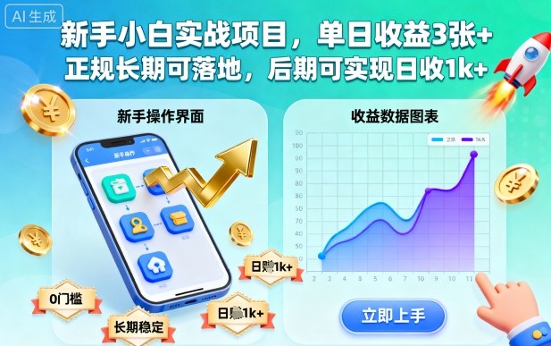 新手小白实战项目，单日收益3张+，正规长期可落地，后期可实现日收1k+【揭秘】-淘金日记