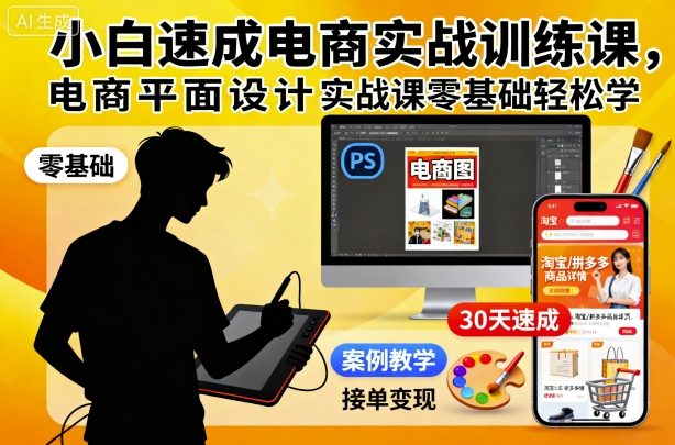 小白速成电商实战训练课，电商平面设计实战课零基础轻松学-淘金日记