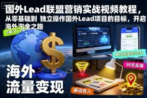 国外Lead联盟营销实战视频教程,从零基础到独立操作国外Lead项目的目标,开启海外淘金之路-淘金日记