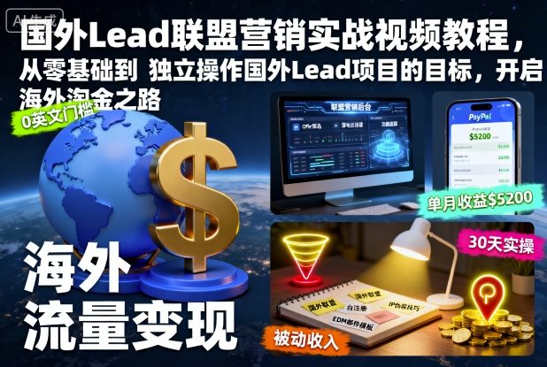 国外Lead联盟营销实战视频教程,从零基础到独立操作国外Lead项目的目标,开启海外淘金之路-淘金日记