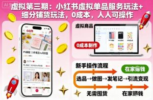 虚拟第三期：小红书虚拟单品服务玩法+细分铺货玩法，0成本，人人可操作-淘金日记
