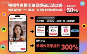 视频号直播间单品爆破玩法攻略,像素级拆解一个门槛低,容易复制到直播间玩法-淘金日记
