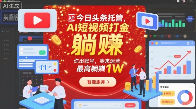 今日头条托管,AI短视频打金,你出账号,我来运营,最高躺賺1W【揭秘】-淘金日记