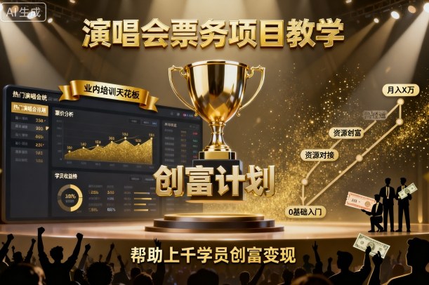 演唱会票务项目教学,业内培训天花板,帮助上千学员创富变现-淘金日记