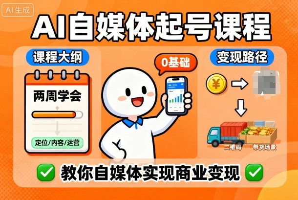 AI自媒体起号课程,0基础小白两周学会,教你自媒体实现商业变现-淘金日记