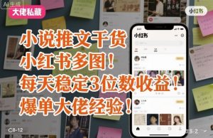 小说推文干货之小红书多图每天稳定3位数收益爆单大佬经验分享-淘金日记