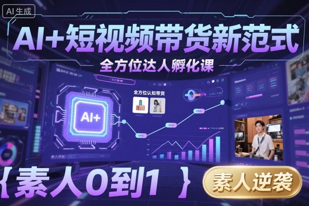 AI+短视频带货新范式全方位达人孵化课,素人也可以从0到1,全方位认知短视频带货-淘金日记