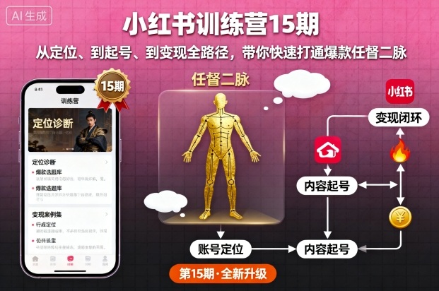 小红书训练营15期,从定位、到起号、到变现全路径,带你快速打通爆款任督二脉-淘金日记