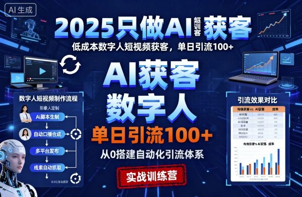 2025只做AI获客,AI超级获客实训营,低成本数字人短视频获客,单日引流100+-淘金日记