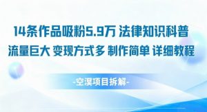 14条作品吸粉5.9W，法律知识科普，流量巨大，变现方式多，制作简单，详细教程-淘金日记