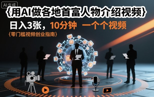 用AI做各地首富人物介绍视频,日入3张,10分钟一个视频-淘金日记