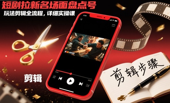 短剧拉新名场面盘点号玩法剪辑全流程，详细实操课-淘金日记