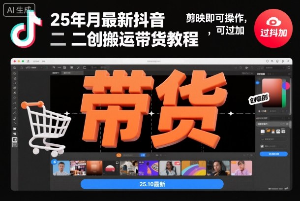 25年10月最新抖音二创搬运带货教程，剪映即可操作，可过抖加-淘金日记