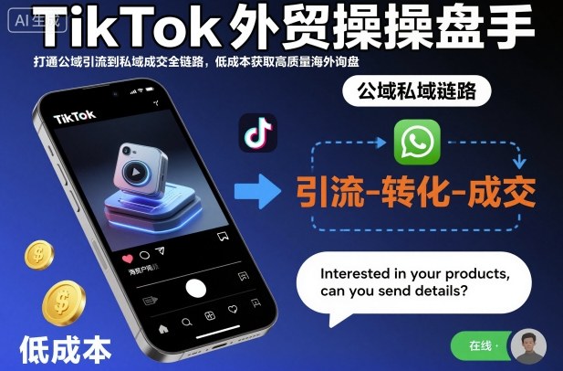 TikTok外贸操盘手,打通公域引流到私域成交全链路,低成本获取高质量海外询盘-淘金日记