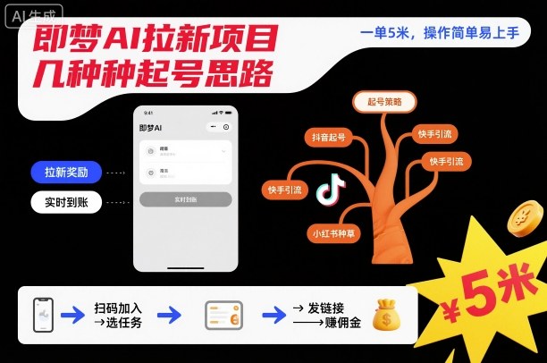 即梦AI拉新项目几种起号思路,一单5米,操作简单易上手-淘金日记