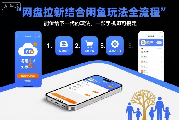 网盘拉新结合闲鱼玩法全流程,能传给下一代的玩法,一部手机即可搞定(附入口渠道以及实操教程)-淘金日记