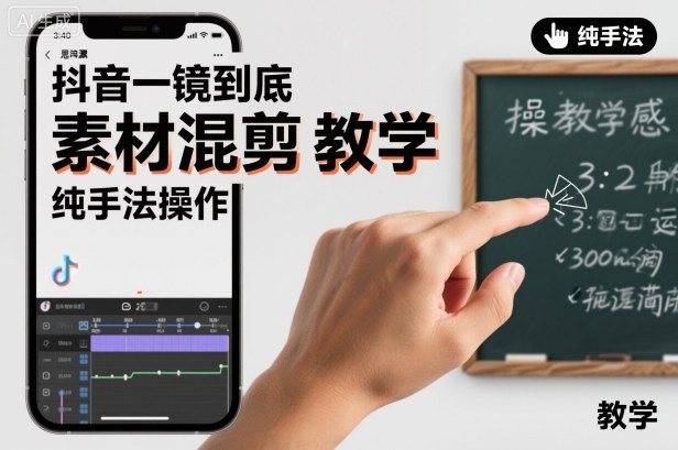 抖音一镜到底素材混剪教学，纯手法操作-淘金日记