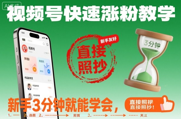 视频号快速涨粉教学,新手3分钟就能学会,直接照抄!-淘金日记
