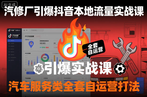 汽修厂引爆抖音本地流量实战课,汽车服务类全套自运营打法-淘金日记