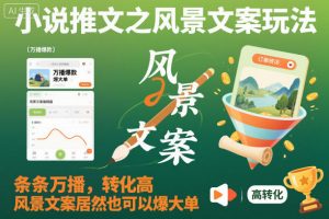 小说推文之风景文案玩法，条条万播，转化高，风景文案居然也可以爆大单！-淘金日记