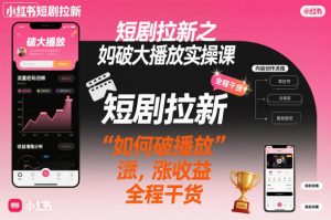 短剧拉新之小红书如何破大播放实操课，如何破播放，涨收益，全程干货-淘金日记
