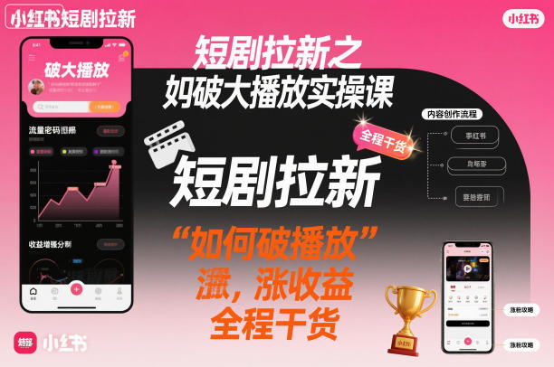 短剧拉新之小红书如何破大播放实操课，如何破播放，涨收益，全程干货-淘金日记