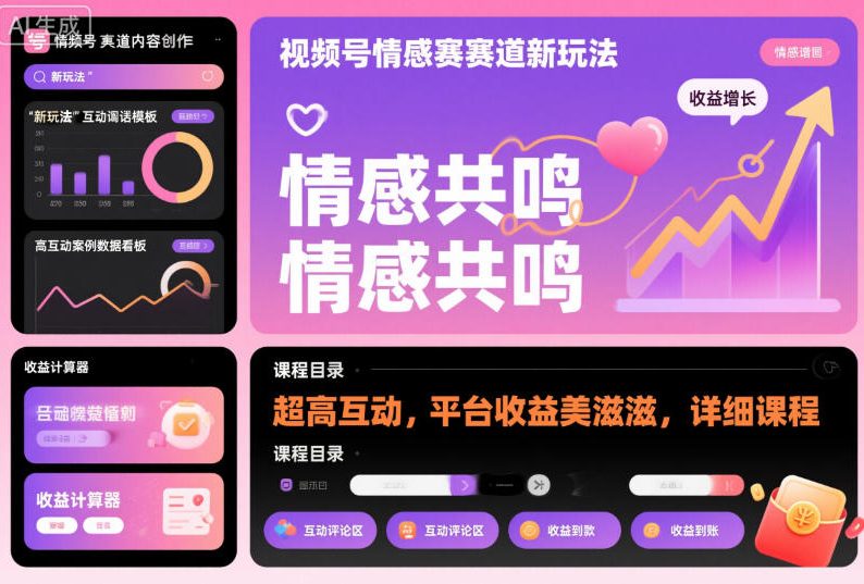 视频号情感赛道新玩法，超高互动，平台收益美滋滋，详细课程-淘金日记