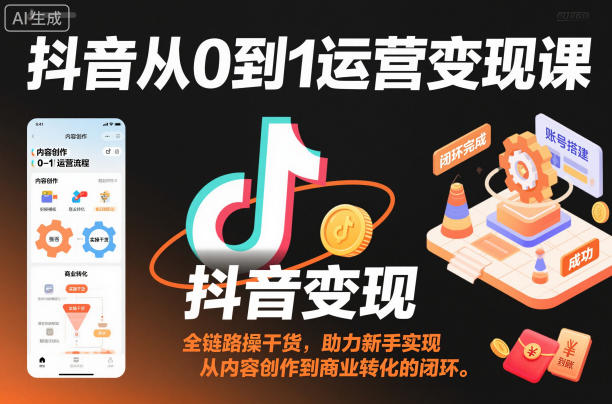 抖音从0到1运营变现课,全链路实操干货,助力新手实现从内容创作到商业转化的闭环-淘金日记