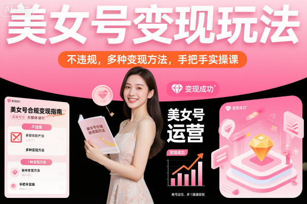 美女号变现玩法，不违规，多种变现方法，手把手实操课-淘金日记