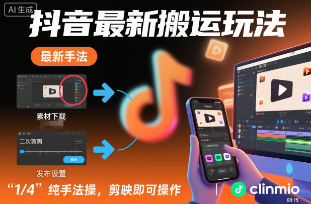 抖音最新搬运玩法，纯手法操作，剪映即可操作-淘金日记