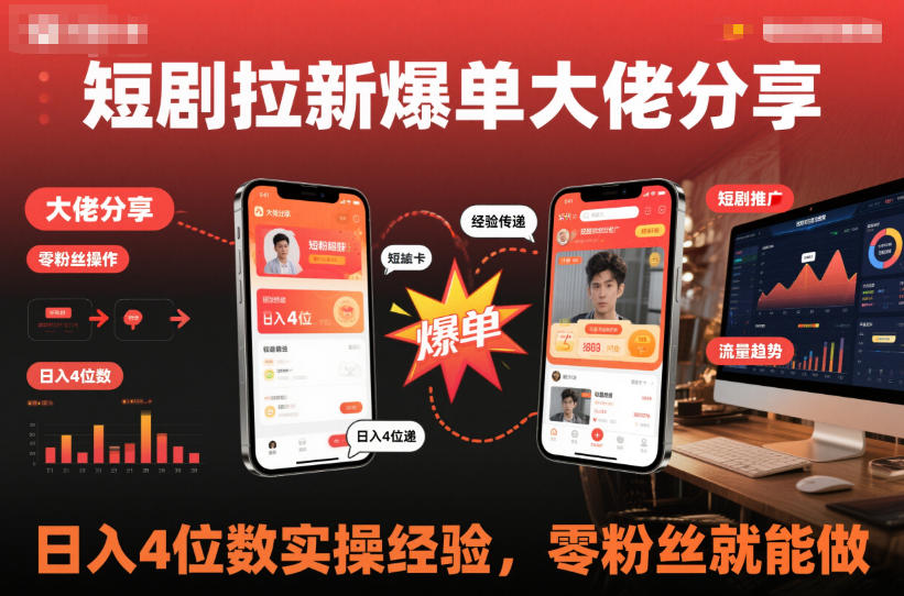 短剧拉新爆单大佬分享日入4位数实操经验，零粉丝就能做-淘金日记