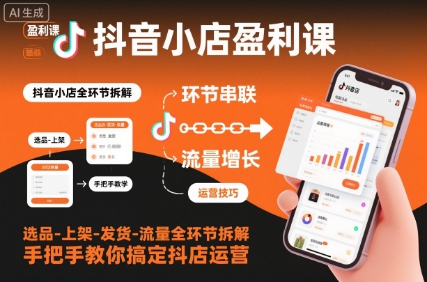 抖音小店盈利课-选品-上架-发货-流量全环节拆解,手把手教你搞定抖店运营-淘金日记