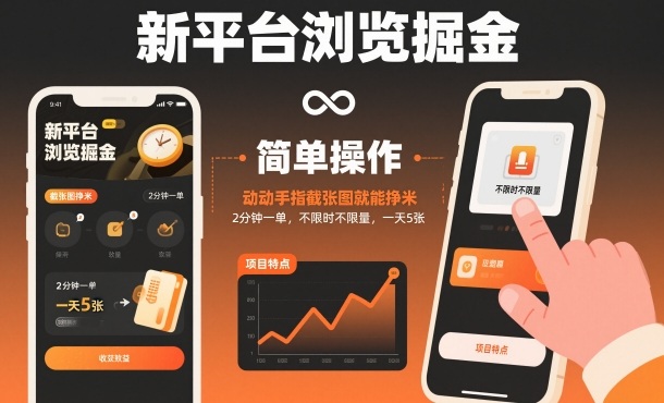 新平台浏览掘金,动动手指截张图就能挣米,2分钟一单,不限时不限量,一天5张【揭秘】-淘金日记