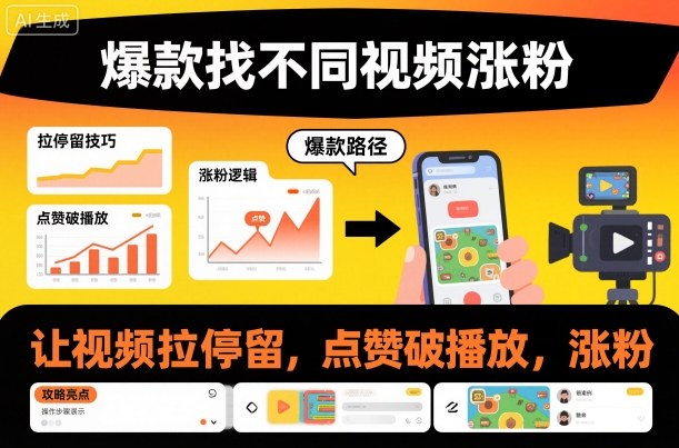 爆款找不同视频涨粉,让视频拉停留,实现点赞,破播放,涨粉-淘金日记