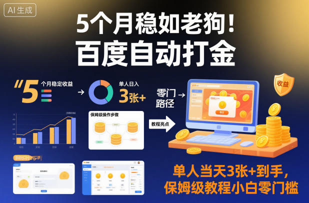 5个月稳如老狗!百度自动打金,单人当天3张+到手,保姆级教程小白零门槛【揭秘】-淘金日记
