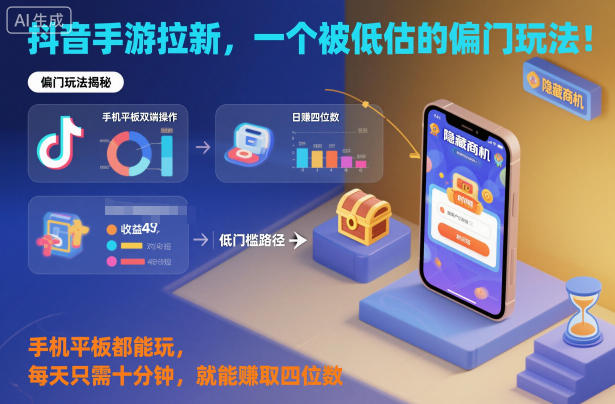 抖音手游拉新，一个被低估的偏门玩法！手机平板都能玩，每天只需十分钟，就能賺取四位数【揭秘】-淘金日记