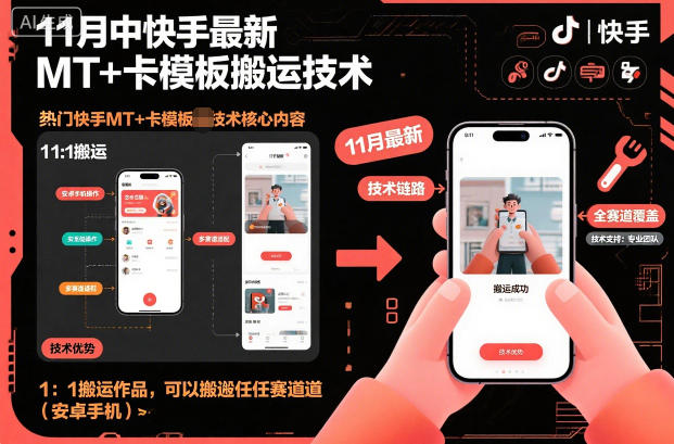 11月中快手最新MT+卡模板搬运技术，1：1搬运作品，可以搬运任何赛道（安卓手机）-淘金日记