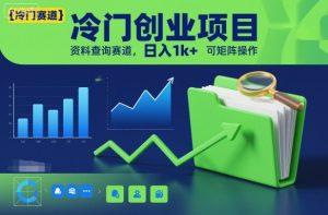 冷门创业项目,资料查询赛道,日入1k+,可矩阵操作-淘金日记