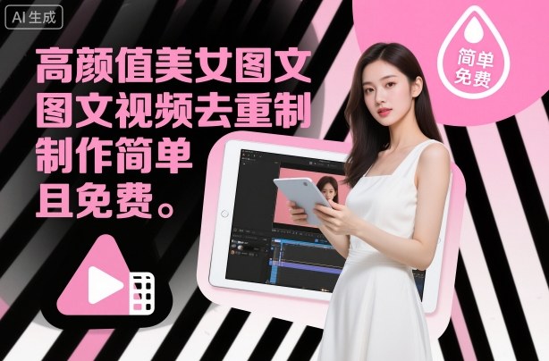 高颜值美女图文视频去重制作教学，制作简单且免费-淘金日记