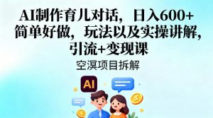 AI制作育儿对话，日入6张+，简单好做，玩法以及实操讲解，引流+变现课-淘金日记
