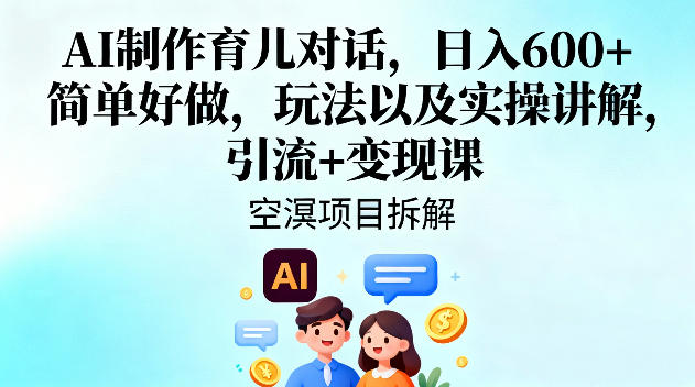AI制作育儿对话，日入6张+，简单好做，玩法以及实操讲解，引流+变现课-淘金日记
