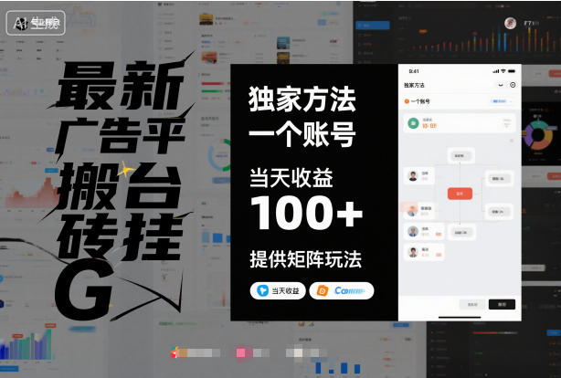 最新广告平台搬砖挂G,独家方法,一个账号,当天收益100+,提供矩阵玩法【揭秘】-淘金日记