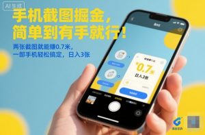 手机截图掘金，简单到有手就行！两张截图就能賺0.7米，一部手机轻松搞定，日入3张【揭秘】-淘金日记